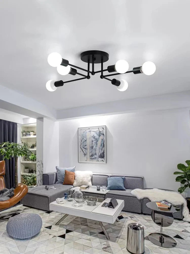 Afralia™ Modern 6/8-Head E27 Ceiling Light for Living Dining Bedroom with Black/White Finish