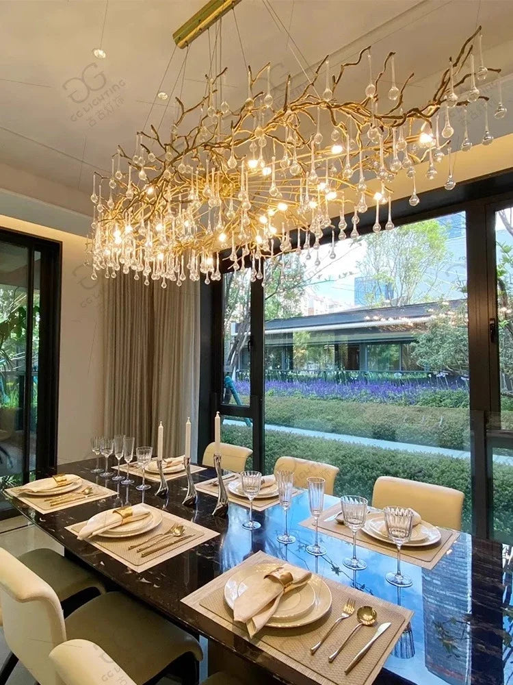 Afralia™ French Crystal Chandelier for Dining Room: Elegant Copper Branch Ceiling Light