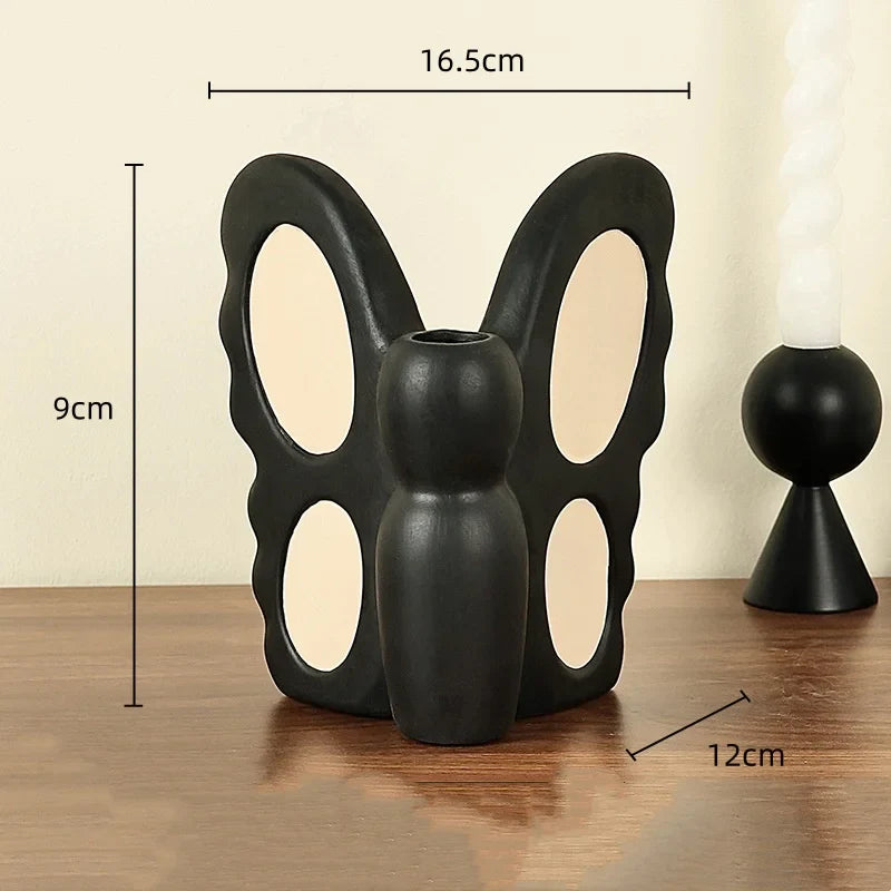 Afralia™ Black Butterfly Ceramic Vase - Abstract Shape for Floral Arrangements & Home Decor
