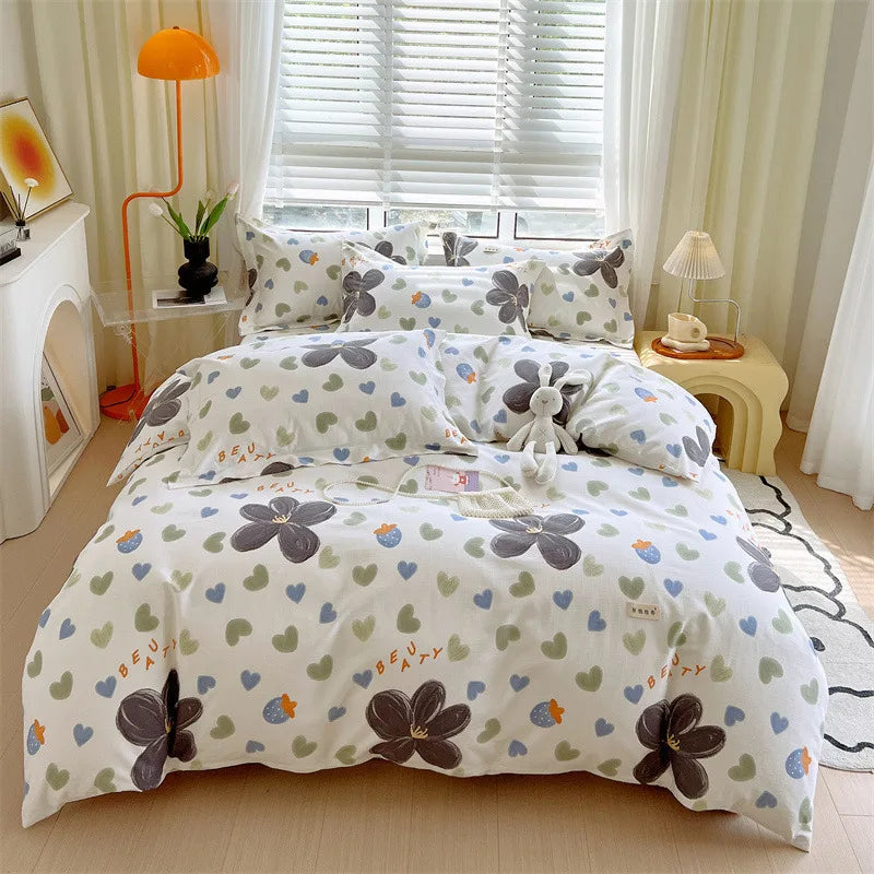 Afralia™ Luxury Cotton Stripe Printed Bedding Sets for Queen King Beds.