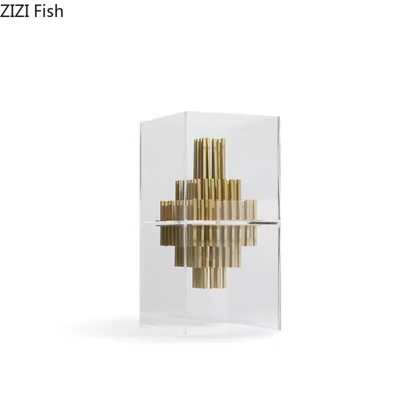 Afralia™ Acrylic Geometric Display Box Desk Ornament Metal Sculpture Room Decor