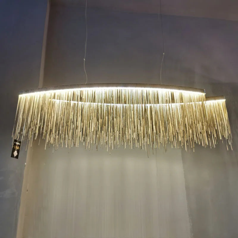 Afralia™ Modern Luxury Tassel Double-Decker Chandelier for Living Room, Restaurant, and Bar