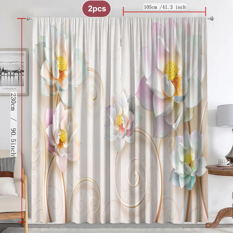 Afralia™ Floral Curtains with Rod Pockets for Home Decor in Kitchen, Living Room