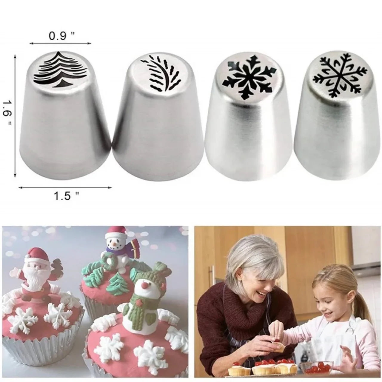 Afralia™ Christmas Tree Series Stainless Steel Cake Decoration Set
