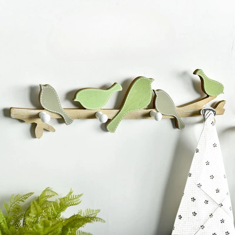Afralia™ Birds Coat Rack: Creative Wooden Hook Rail for Home Decor