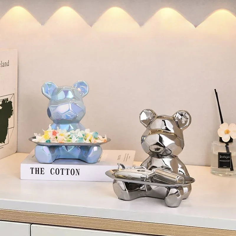 Afralia™ Geometric Bear Piggy Bank Key Tray Cosmetic Bookshelf Statue & Storage Box