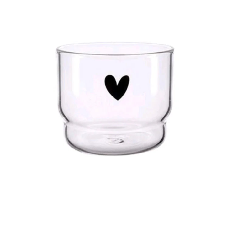 Afralia™ Smiley Heart Glass Cup Set - 300ml Love Tea Coffee Milk Drinkware Mug