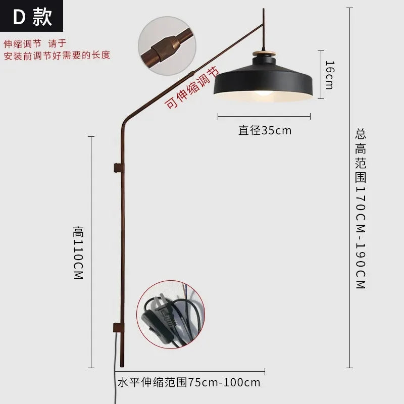Afralia™ Long Pole Swing Arm Wall Lamp LED E27, Telescopic Design, Hotel Restaurant Hall Aisle