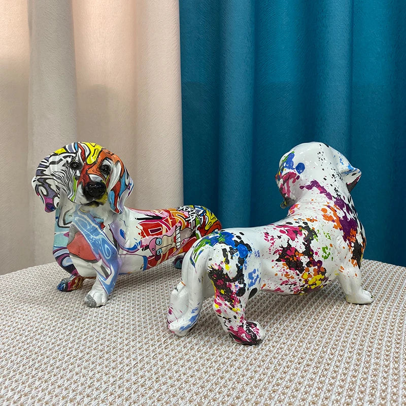 Afralia™ Dachshund Dog Resin Graffiti Art Figurine for Home Interior Collection