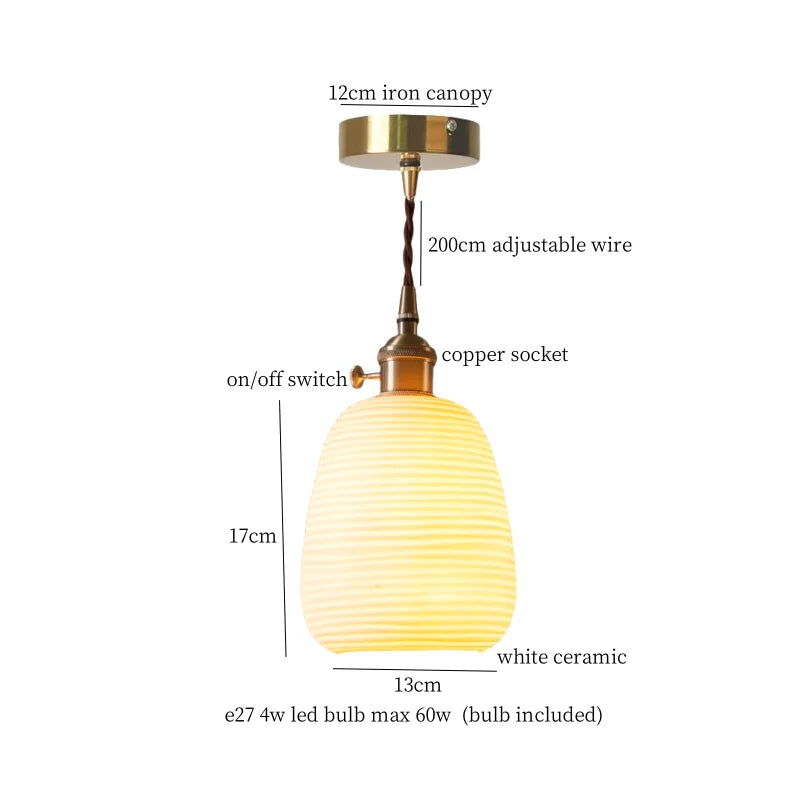 Afralia™ Minimalist Ceramic LED Pendant Lamp for Kitchen Bedroom Living Room