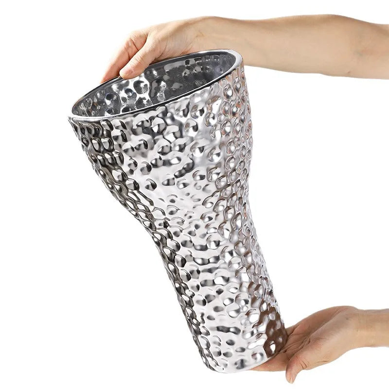 Afralia™ Golden Ceramic Geometric Honeycomb Vase - Home Decoration Accessory