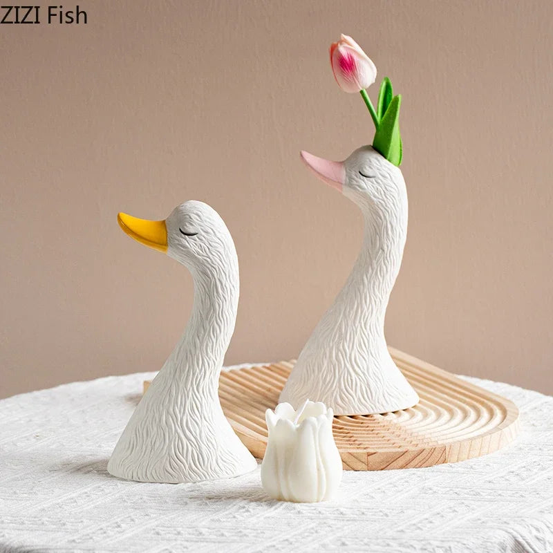 Afralia™ Swan Ceramic Vase: Elegant Desk Decor, Floral Arrangement, Room Aesthetic