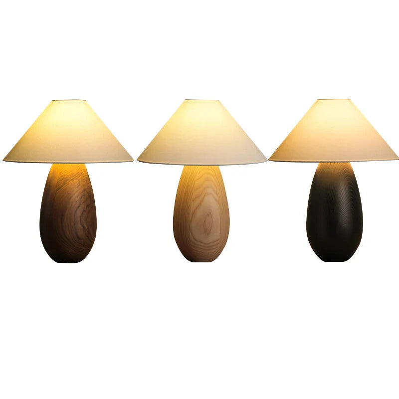 Afralia™ Wooden Mushroom Desk Lamp Black Engraved Table Light for Office Décor