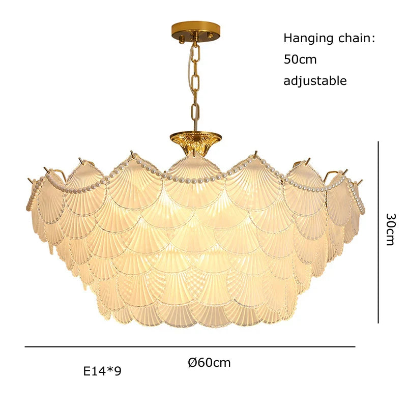 Afralia™ Shell Glass Gold Lustre LED Chandelier - Luxury Hanging Lamp