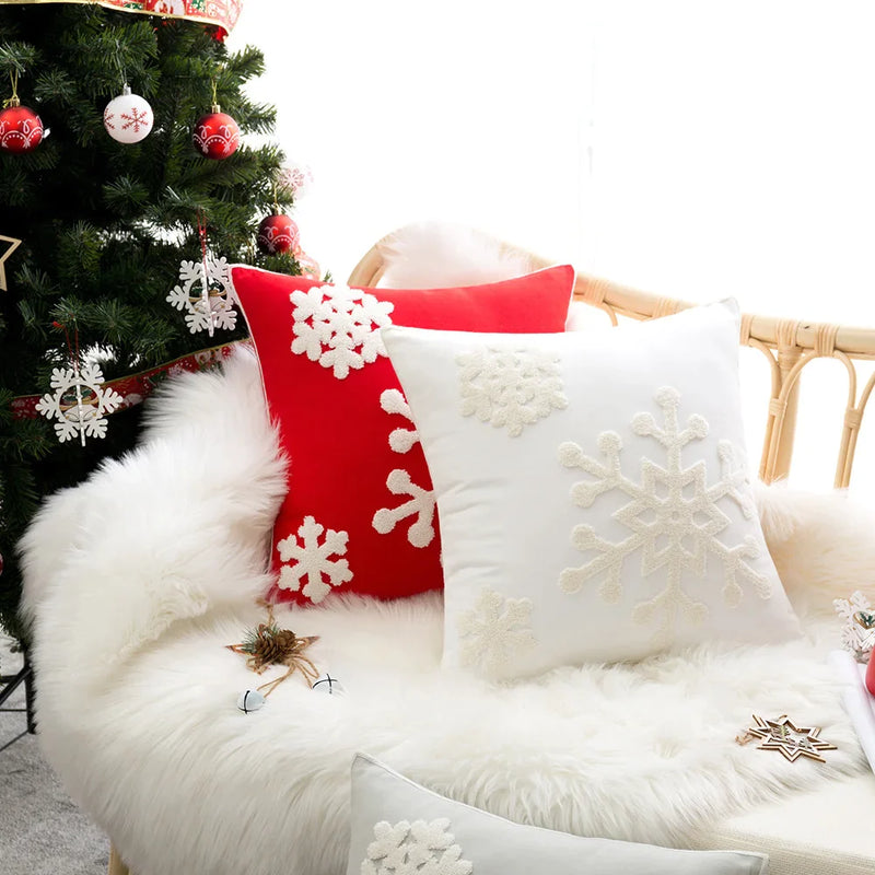 Afralia™ Christmas Snowflake Embroidered Cushion Cover 45x45cm for Home Decor & Noel Party