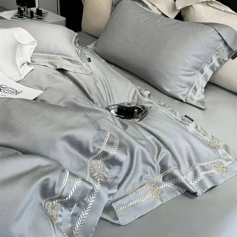 Afralia™ Luxury Embroidered Jacquard Bedding Set - Soft, Silky, Breathable Cotton Duvet Cover Set