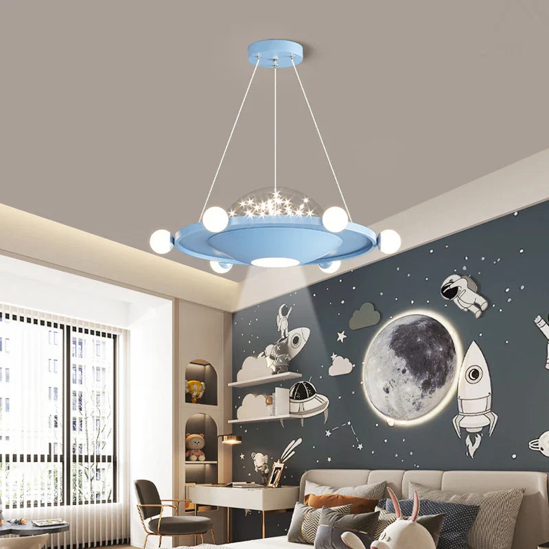 Afralia™ UFO Flying Saucer Space Chandelier for Children's Bedroom, Starry Lights Decor