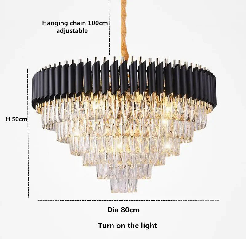 Afralia™ Gold Black Crystal Chandeliers LED Ceiling Light for Luxe Living & Hospitality