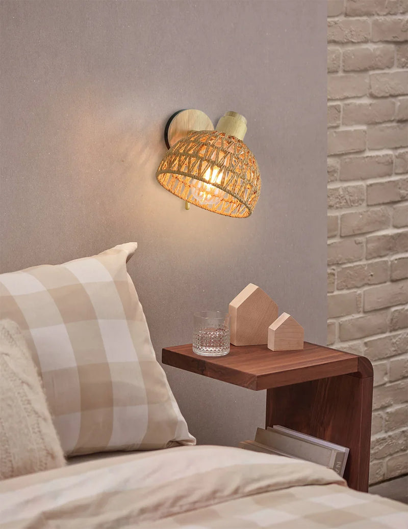 Afralia™ Rattan Zipper Wall Lamp Bedroom Mirror Woven Paper Light