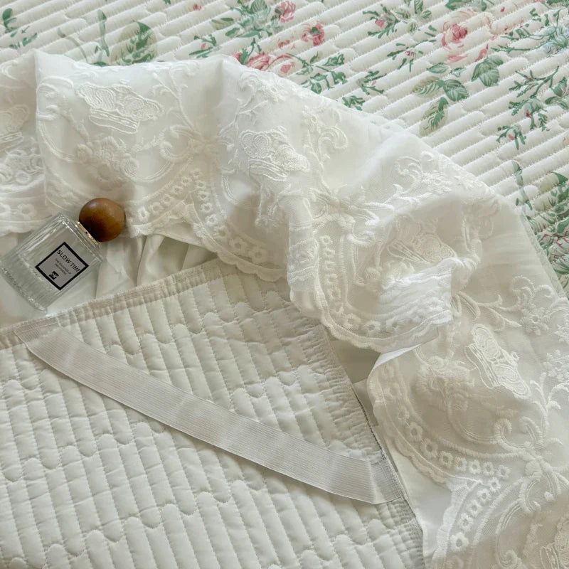 Afralia™ Lace Ruffles Bed Skirt Set with Pillowcases for 1.2-2M Beds