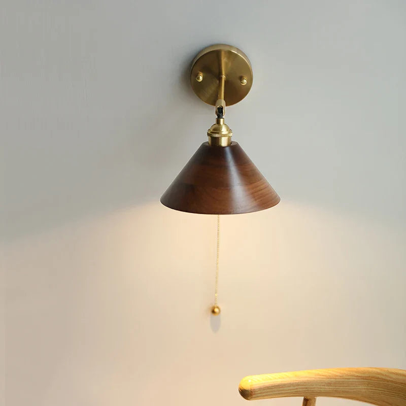 Afralia™ Copper Socket LED Wall Lights Pull Chain Switch Nordic Modern Rotate Bedside Lamp