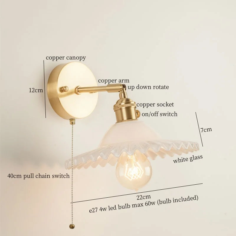 Afralia™ Green Glass LED Wall Light Fixture | Modern Nordic Pull Chain Lamp