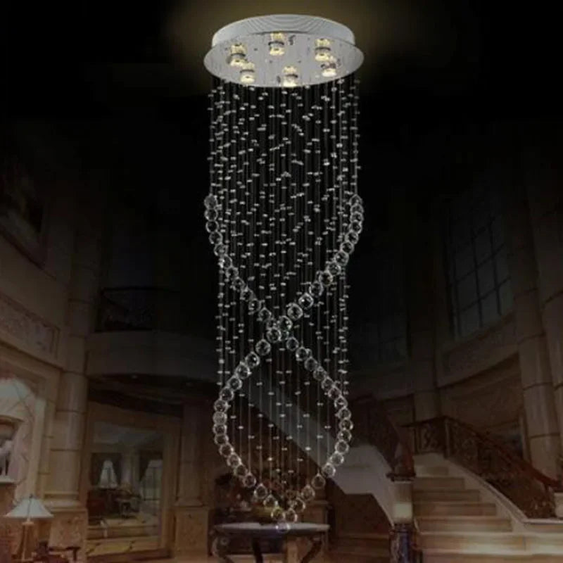 Afralia™ Modern Crystal Chandelier LED Pendant Light for Duplex Stairs Hall Dining Room