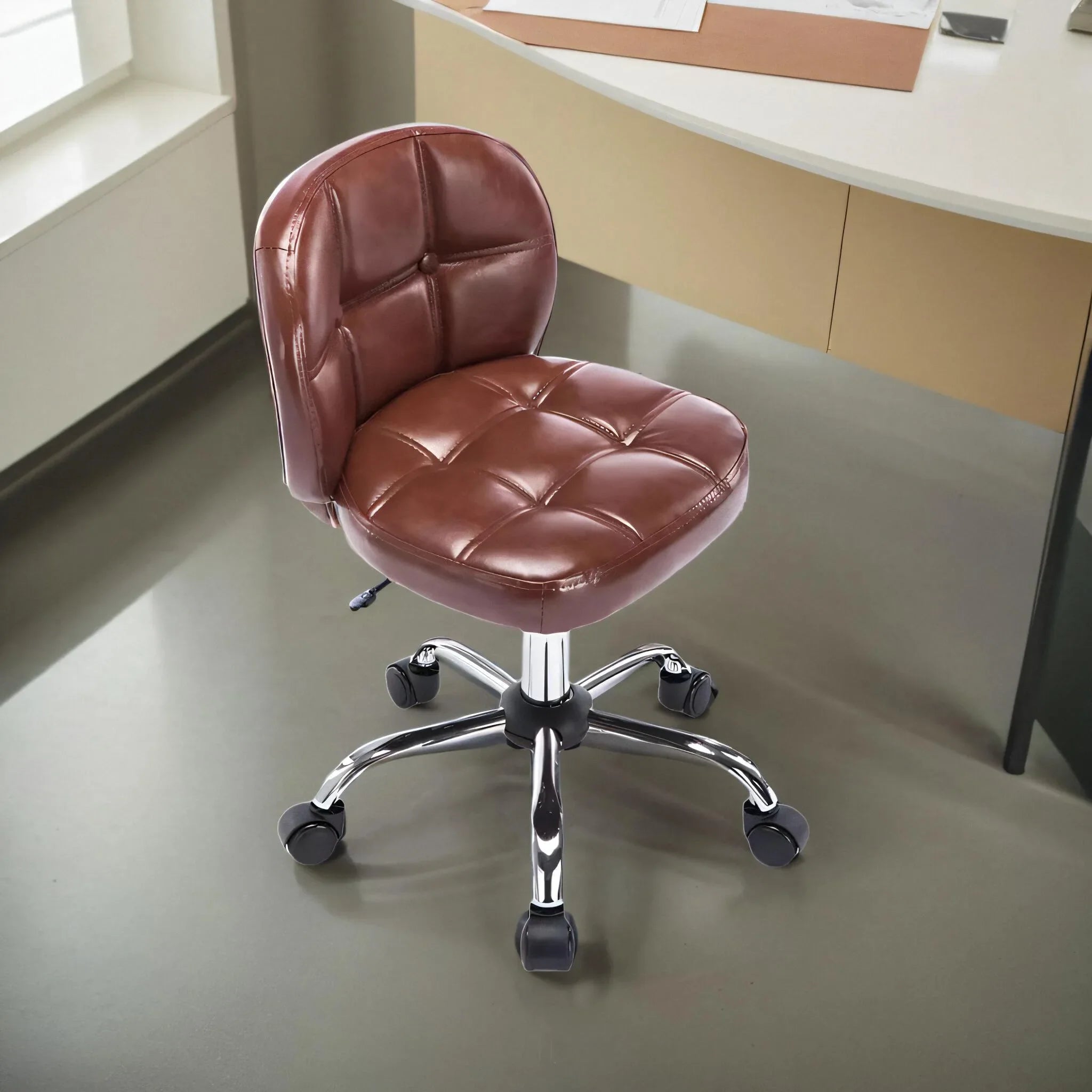 Afralia™ Velvet Office Stool Swivel Computer Chair, Adjustable Height, Low Backrest, Rolling Rocker
