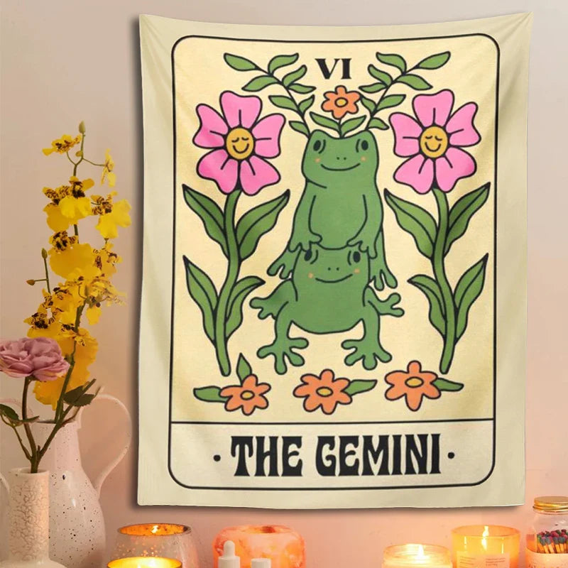 Afralia™ Gemini Frog Constellation Wall Hanging Tapestries for Boho Room Decor