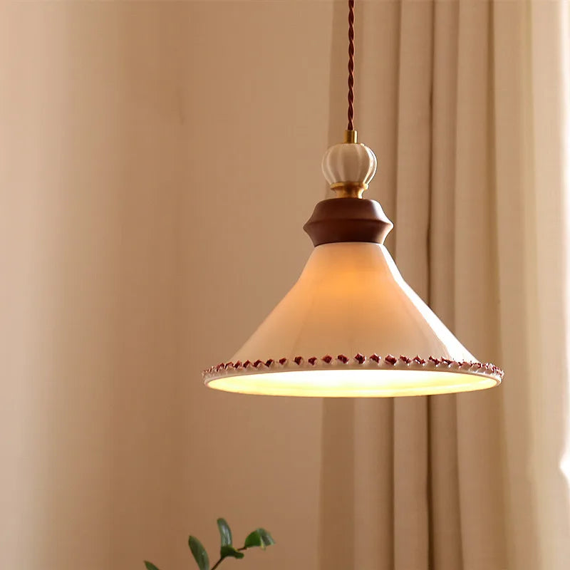 Afralia™ LED Rose Flower Pendant Lamp Ceramic Wood Nordic Modern Hanging Light