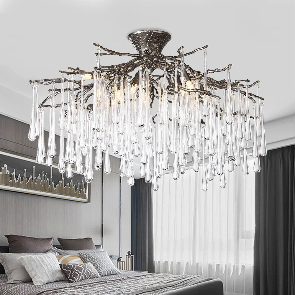 Afralia™ Branch Crystal LED Ceiling Chandelier in Gold/Black for Dining Room Lobby