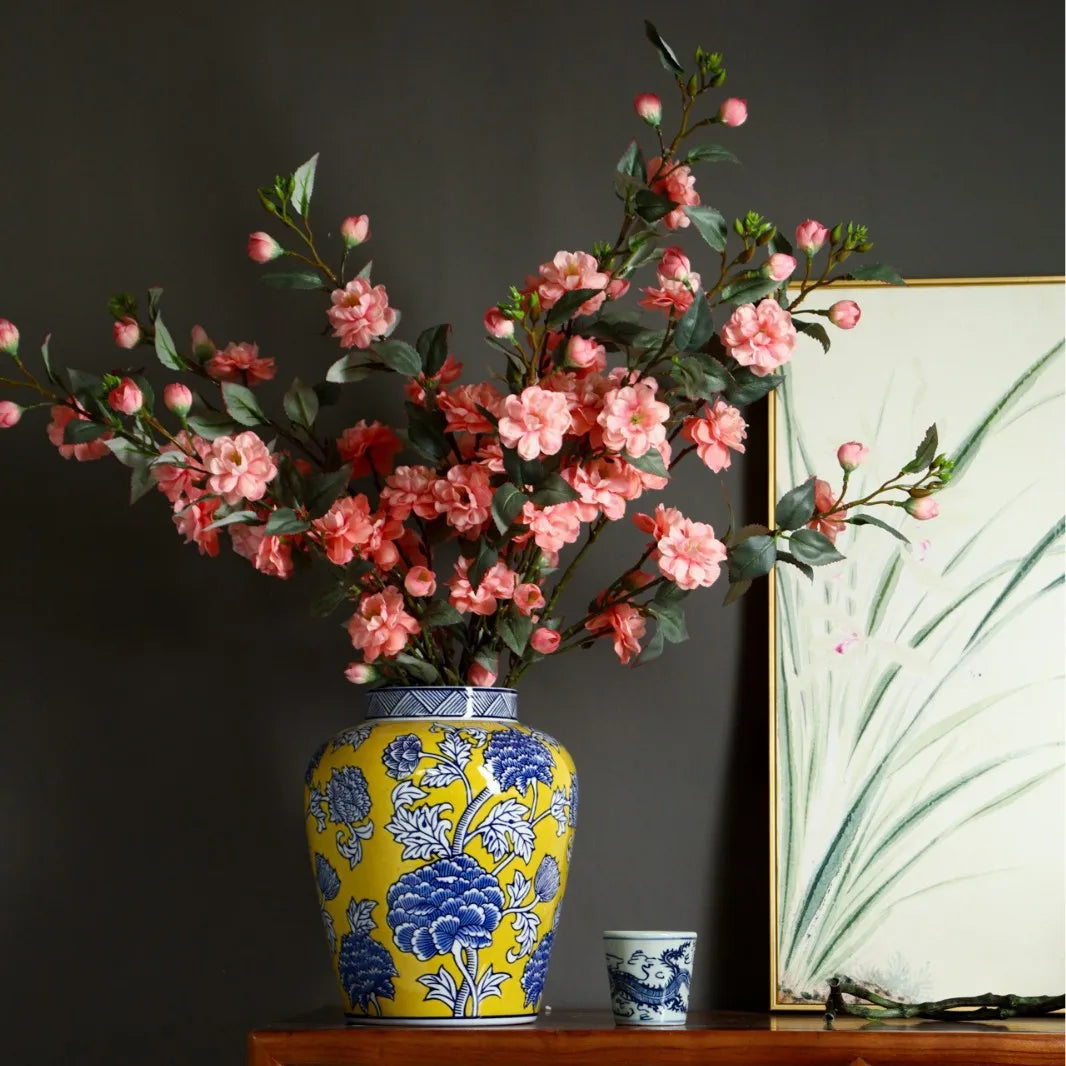 Afralia™ Chinese Blue White Porcelain General's Jar Flower Vase Home Decoration