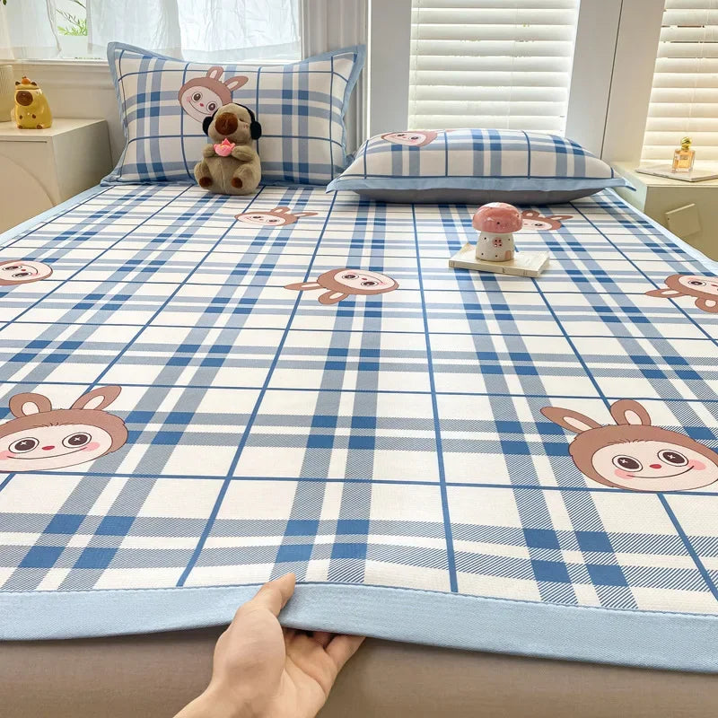 Afralia™ Summer Cartoon Printed Silky Bed Mat Set - Soft Skin-Friendly Cushion Mattresses