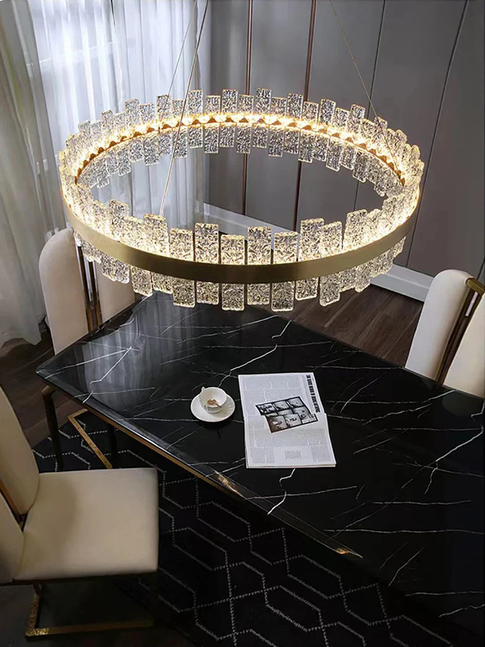 Afralia™ Crystal LED Chandelier: Gold/Black Luxury Pendant Lighting for Home