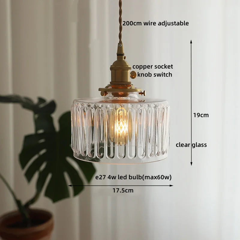 Afralia™ Copper Glass LED Pendant Lamp with Knob Switch - Modern Hanging Light Fixtures