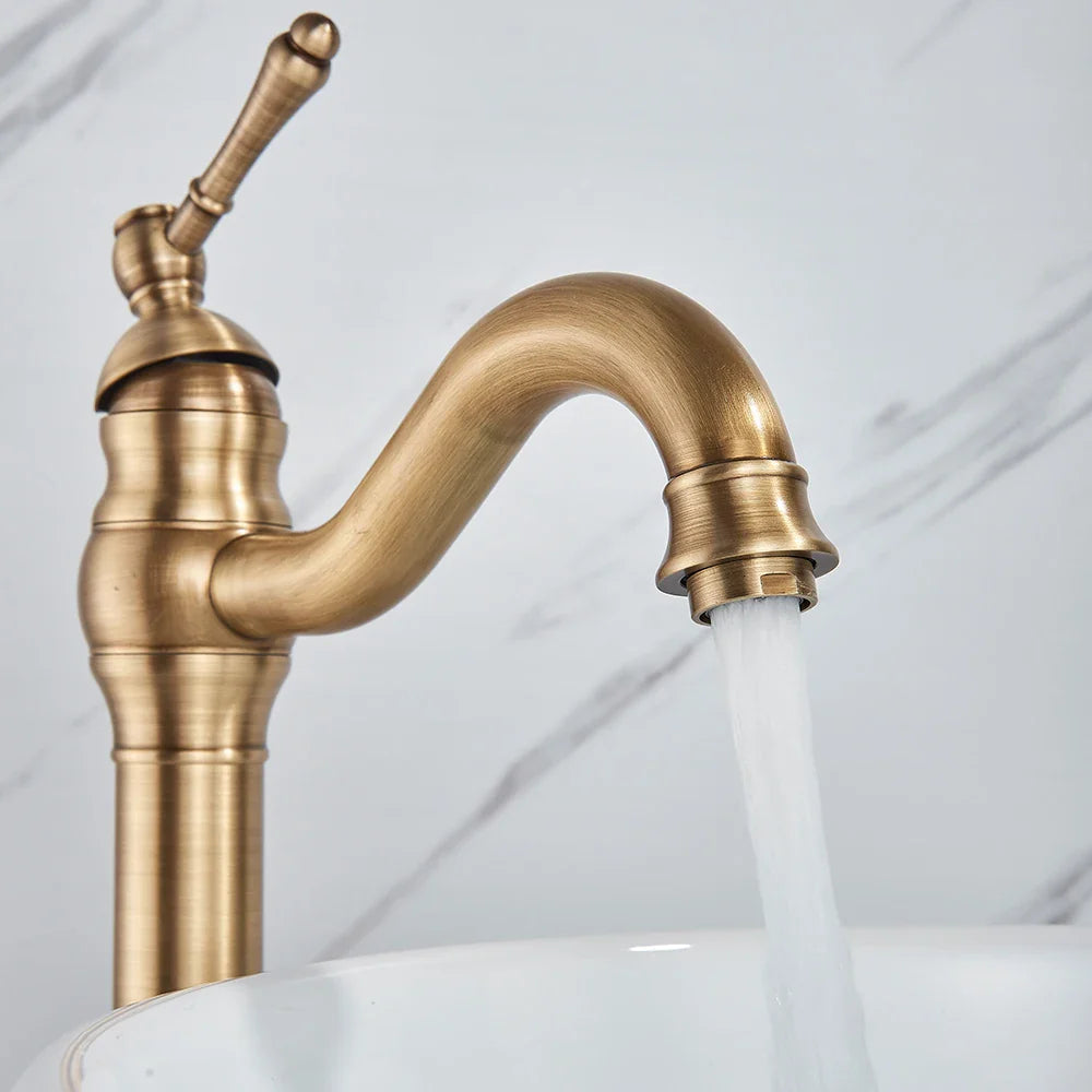 Afralia™ Antique Brass Basin Faucet Hot Cold Mixer Tap Single Handle Sink Faucet