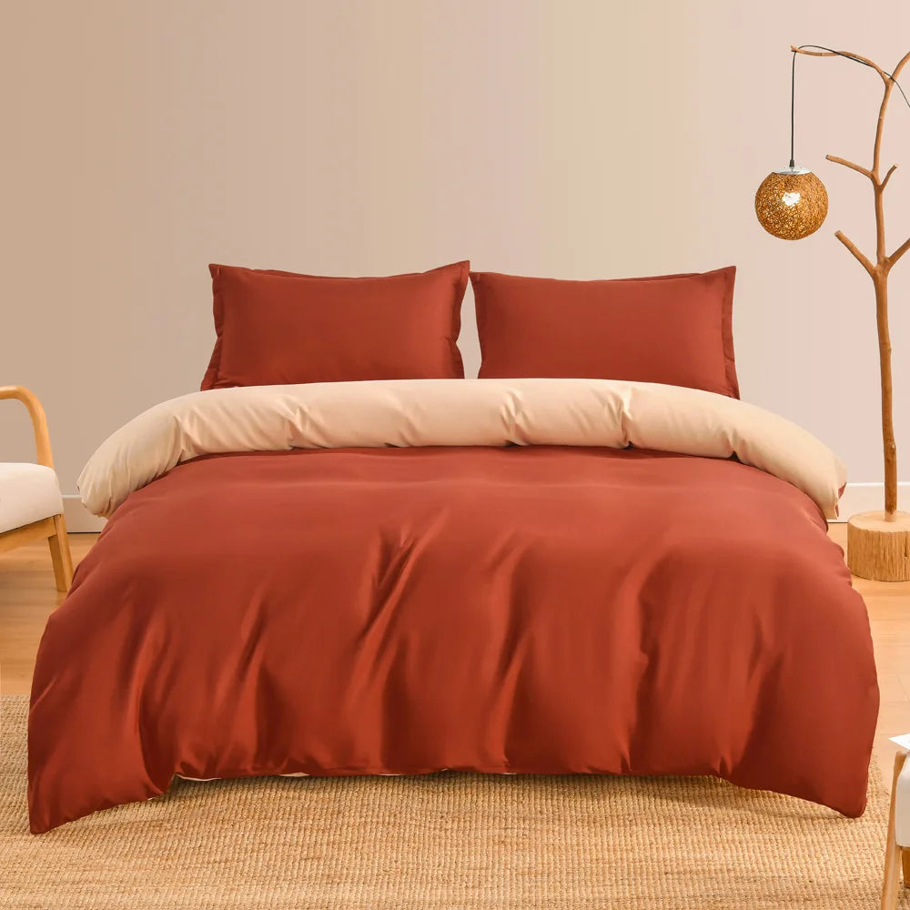 Afralia™ Brushed Duvet Cover Set, Solid Orange Red, Luxury Hotel Bedding Set