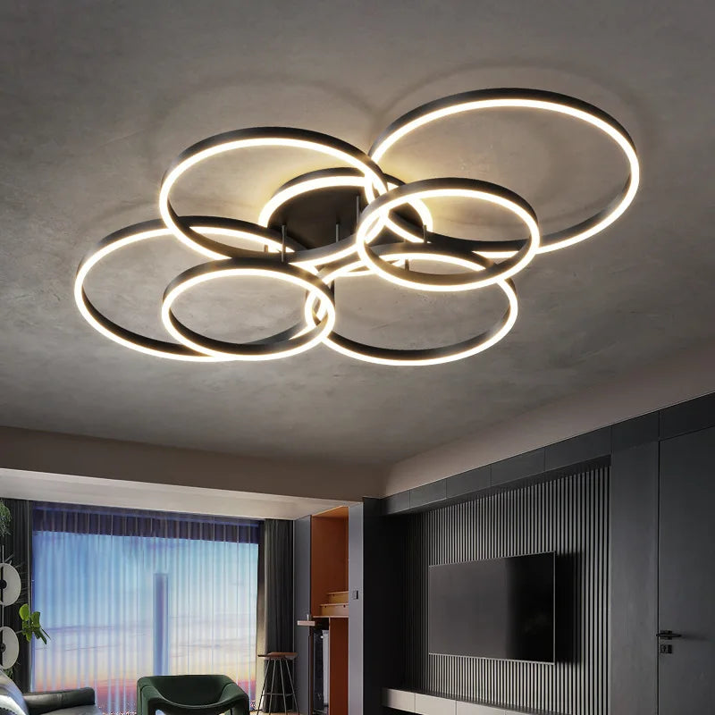 Afralia™ LED Chandelier: Modern Living Study Bedroom Lamps, Round Rings Foyer Chandeliers Luminaire