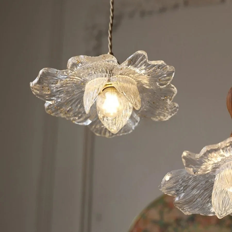 Afralia™ Acrylic LED Pendant Light: Copper Walnut Wood Flower Hang Lamp