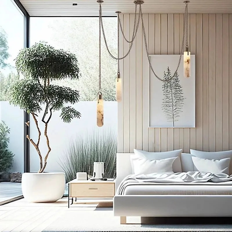 Afralia™ Marble Chain Pendant Lights: Adjustable Home Decoration Alabaster Lighting for Living Room