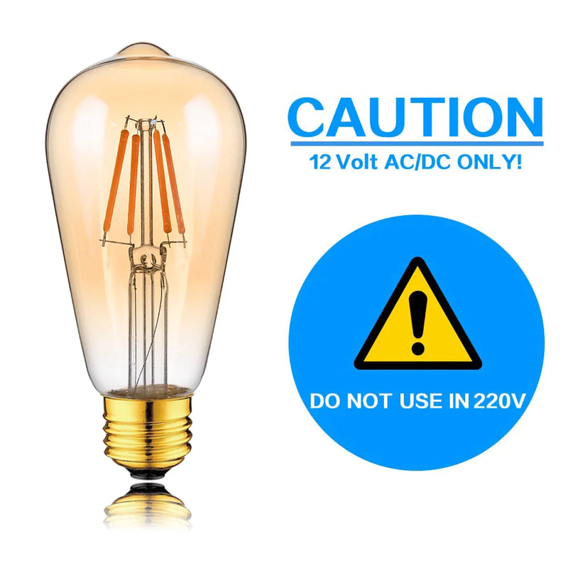 Afralia™ Vintage Amber Glass E27 LED Bulb - Low Voltage DC12V 4W Warm 2200K