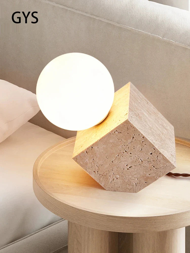 Afralia™ Nature Stone Cream Table Lamp: Retro Japanese Style Bedside Light with Replaceable Bulb