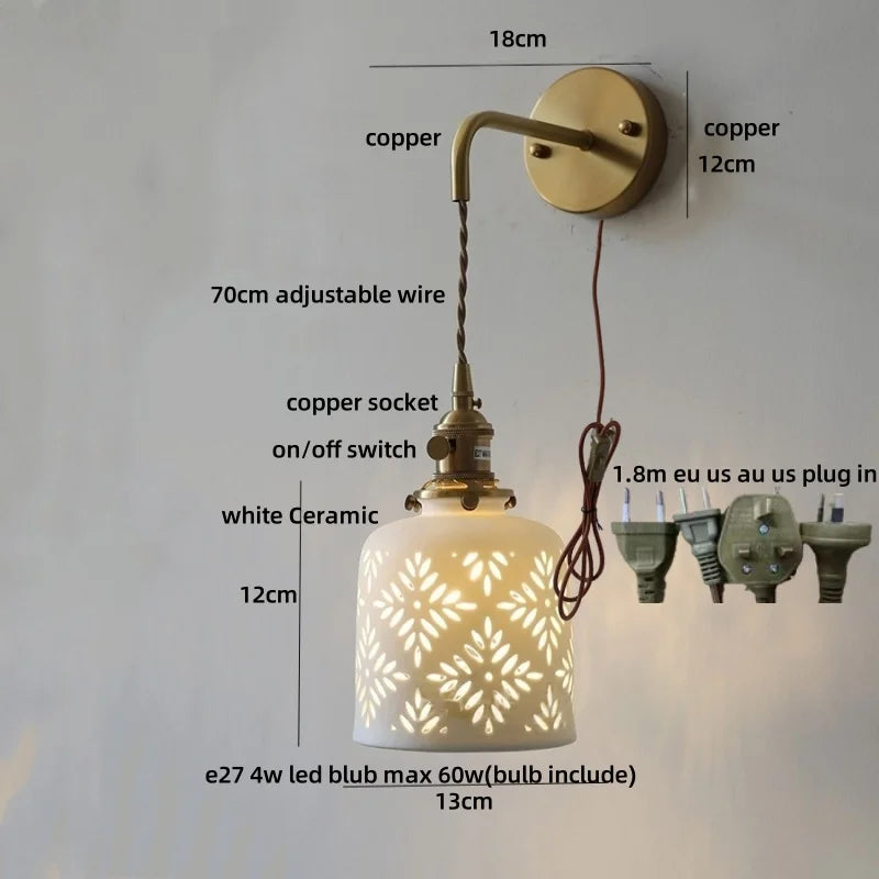 Afralia™ Ceramic LED Wall Sconce Light Fixture with Pull Chain Switch