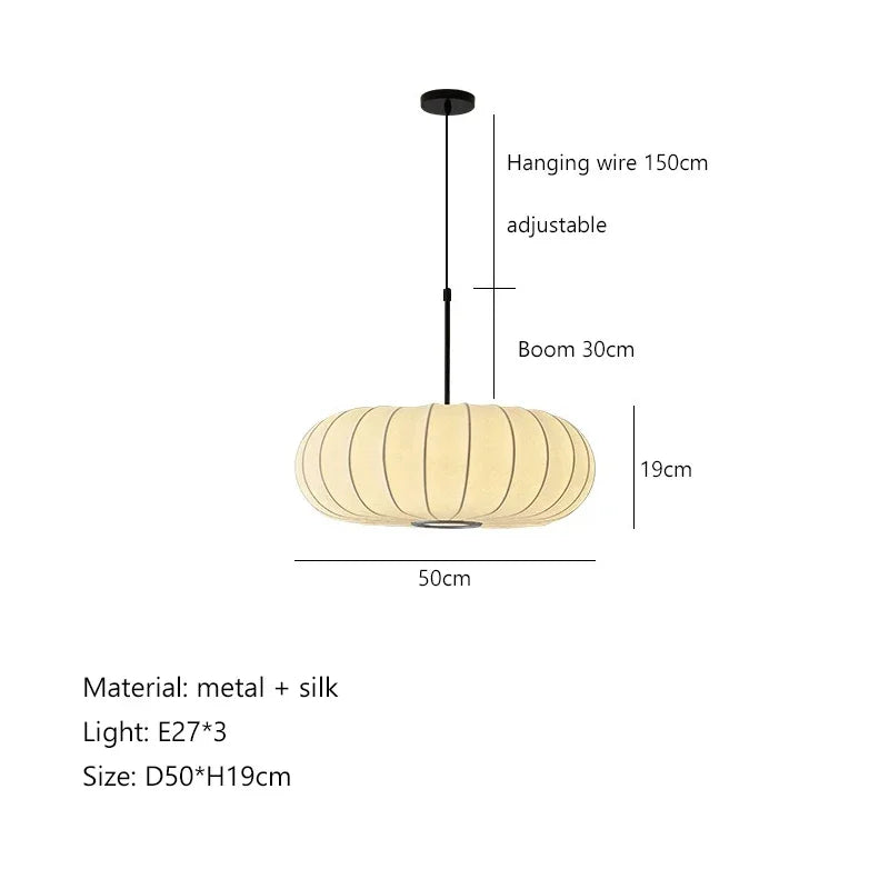 Afralia™ Pumpkin Silk Light Pendant - Japanese Style Minimalist Living Room Kitchen Lamp
