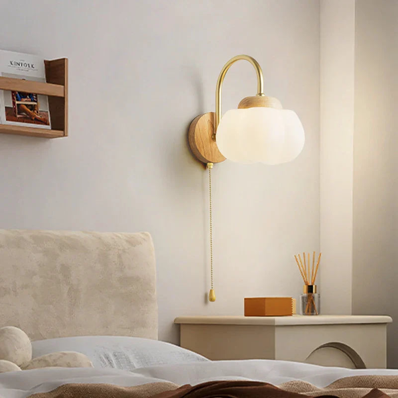 Afralia™ Cotton LED Wall Lamps with Pull Chain Switch for Restaurant Living Room Bedroom