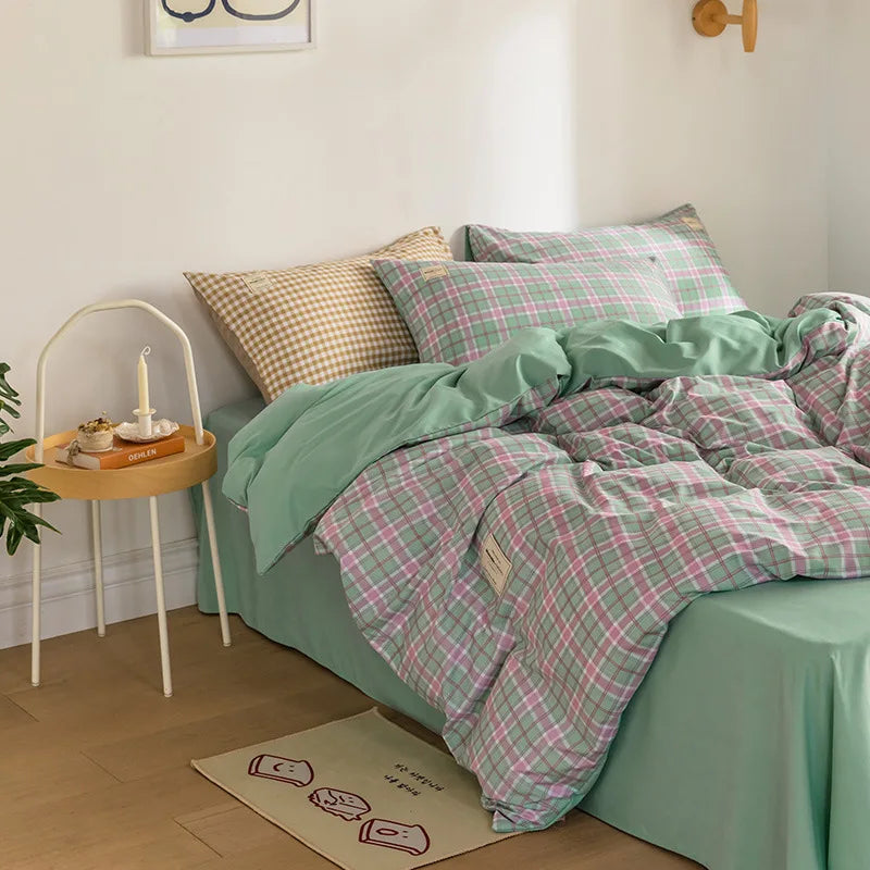 Afralia™ Plaid Pattern Cotton Duvet Cover Set - Queen Size, Soft & Skin Friendly Bedding