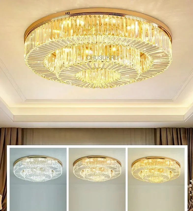 Afralia™ Crystal Gold Round LED Ceiling Light for Living Room, Kitchen, and Bedroom