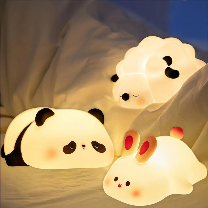 Afralia™ Animal Silicone Night Light USB Rechargeable Timer Baby Kids Bedside Lamp