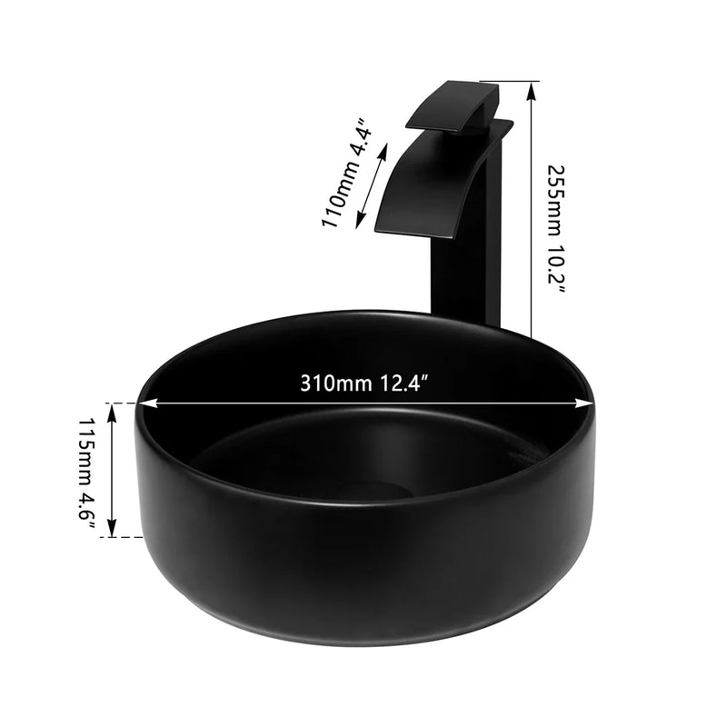 Afralia™ Matte Black Ceramic Basin Faucet Set with Waterfall Outlet and Drainer