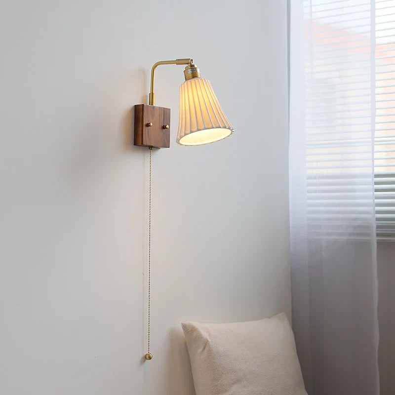 Afralia™ Glass Ceramic LED Wall Sconce Walnut Wood Nordic Modern Rotatable Mirror Light